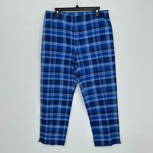 Vintage Lauren Ralph Lauren‎ Pants Womens 14 Blue Plaid Silk Trousers Luxury